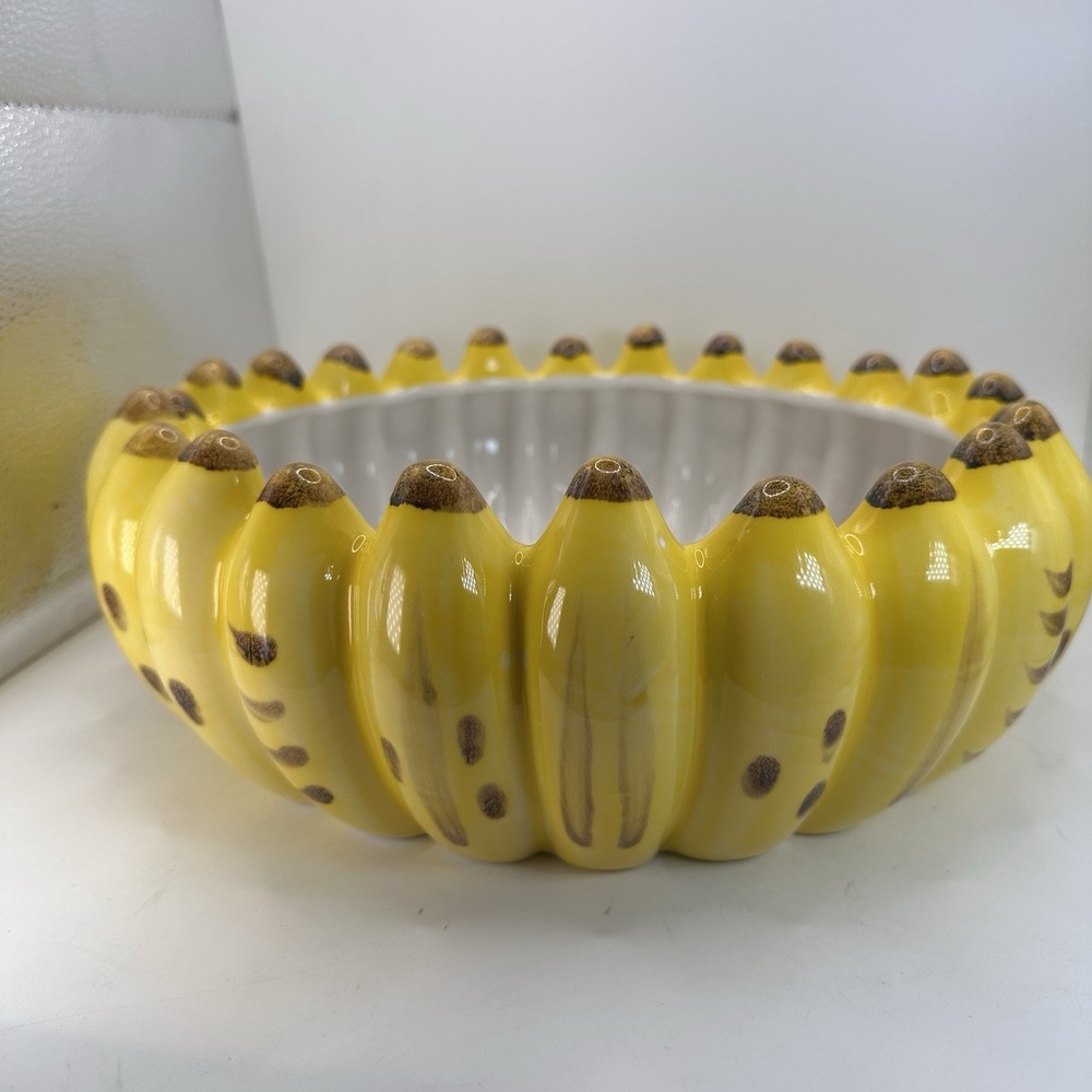 World Market Ceramic Banana Bowl Hand painted As Seen On Dopamine Decor 12 Inch